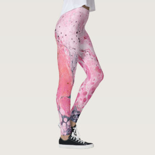 Abstrakte Kunst mit Acrylfarbe   Rosa Schwarz Leggings