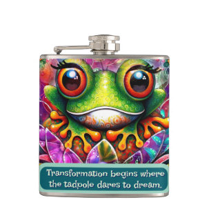Abstrakte Kunst mit Frosch-Motiv, floral und perso Flachmann