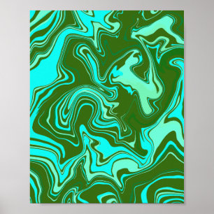 Abstrakte Kunst mit grünen und blauen Wirbel Poster