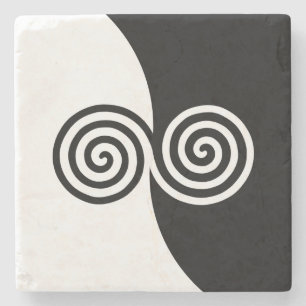 Abstrakte Kunst mit Spiralenkreisen in Schwarz & W Steinuntersetzer