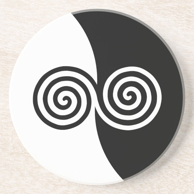 Abstrakte Kunst mit Spiralkreisen in Schwarz und W Getränkeuntersetzer (Vorne)