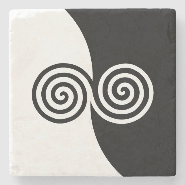 Abstrakte Kunst mit Spiralkreisen in Schwarz und W Steinuntersetzer (Vorderseite)