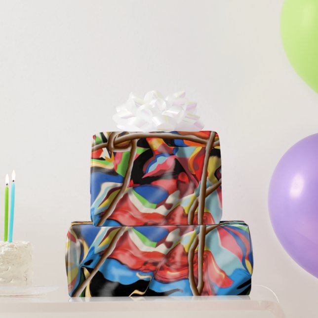 abstrakte Kunst mit Zwirn  Geschenkpapier (Partygeschenke)