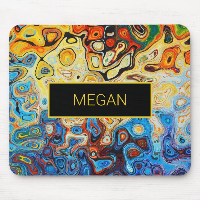 Abstrakte Kunst-modernes gelb-orangees Namensblau Mousepad (Vorne)