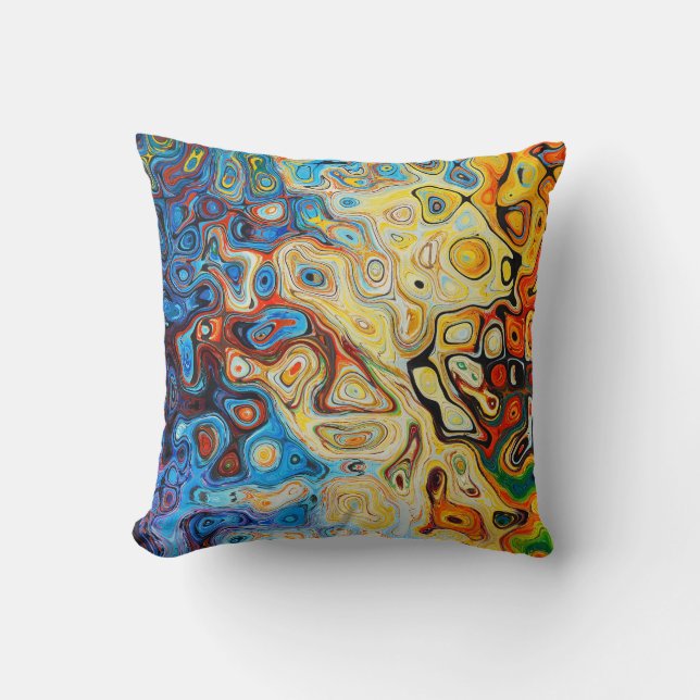 Abstrakte Kunst Modernes Gelbes Orange Blau Kissen (Vorderseite)