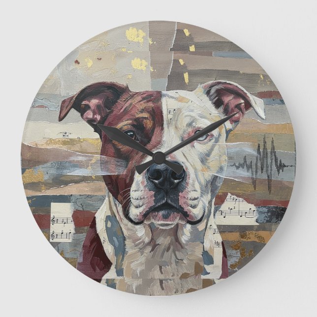 Abstrakte Kunst Pitbull Version 1 Große Wanduhr (Vorderseite)