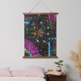 Abstrakte Kunst: Satellit Wandteppich Mit Holzrahmen