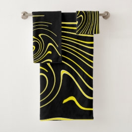 Abstrakte Kunst Schwarz-weiß Gelbe Linien Minimali Badhandtuch Set