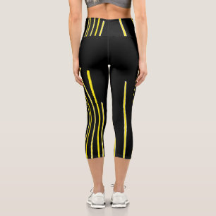 Abstrakte Kunst Schwarz-weiß Gelbe Linien Minimali Capri Leggings