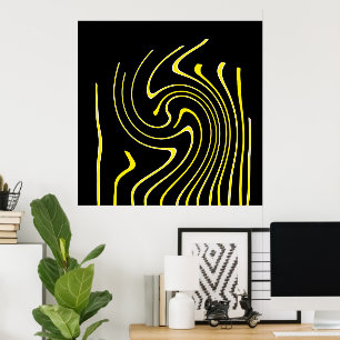 Abstrakte Kunst Schwarz-weiß Gelbe Linien Minimali Poster