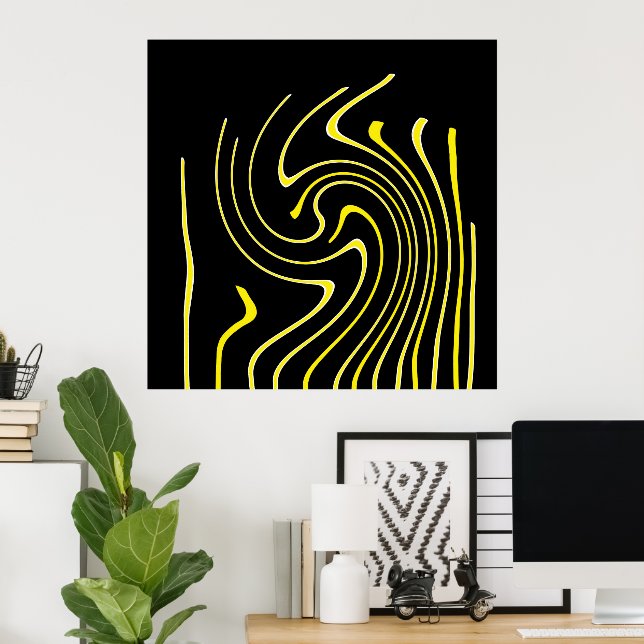 Abstrakte Kunst Schwarz-weiß Gelbe Linien Minimali Poster (Heimbüro)