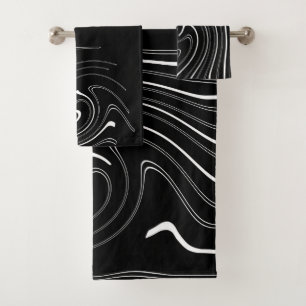 Abstrakte Kunst Schwarz-weiße Linien Twirl Minimal Badhandtuch Set