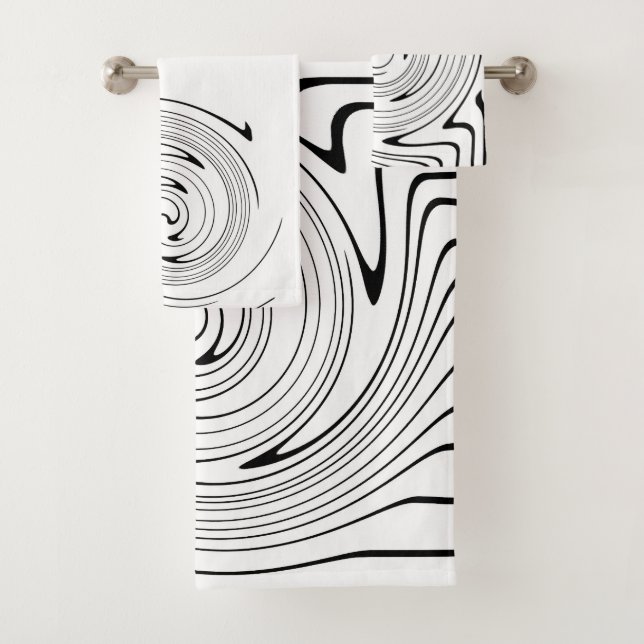 Abstrakte Kunst Schwarz-weiße Linien Twirt Minimal Badhandtuch Set (Insitu)
