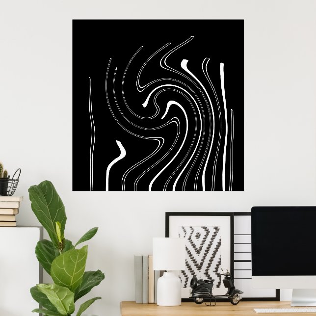 Abstrakte Kunst Schwarz-weiße Linien Twirt Minimal Poster (Heimbüro)