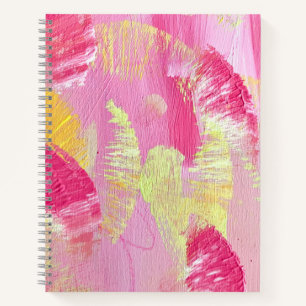 Abstrakte Kunst Spiralblock mit rosa und gelben Fl Notizbuch