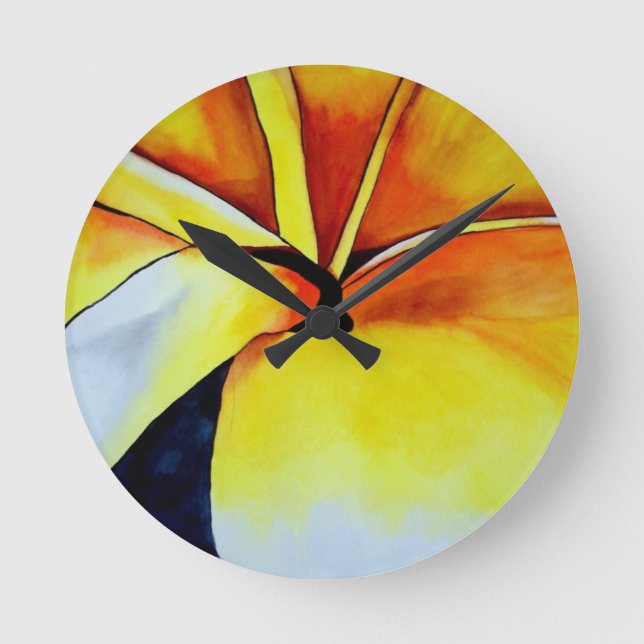Abstrakte Kunst tropischen Frangipani-Blume Runde Wanduhr (Vorderseite)