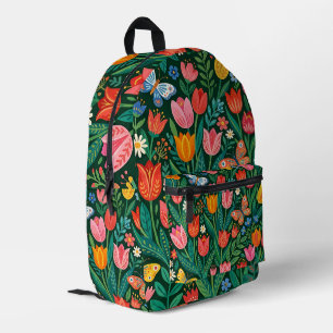 Abstrakte Kunst Tulpen Schmetterlinge Folk Rucksac Bedruckter Rucksack