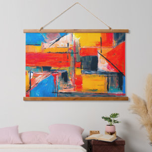 Abstrakte Kunst Urbaner Puls Wandteppich Mit Holzrahmen