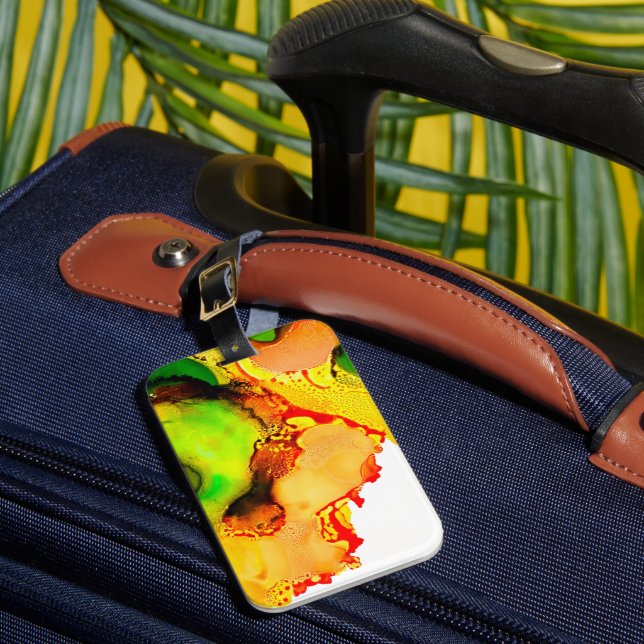 Abstrakte Kunstalkoholfarbe gelb Gepäckanhänger (Vorderseite Insitu 1)