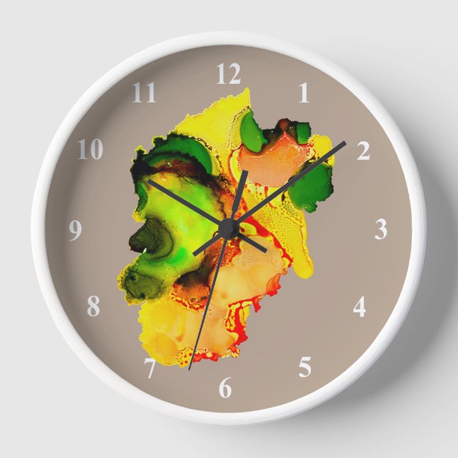 Abstrakte Kunstalkoholfarbe gelb Uhr (Vorderseite)