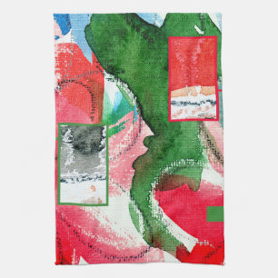 abstrakte Kunstcollage, Mischmedien und Watercolor Geschirrtuch