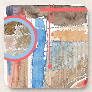 abstrakte Kunstcollage, Mischmedien und Watercolor Getränkeuntersetzer