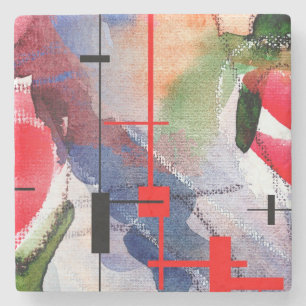 abstrakte Kunstcollage, Mischmedien und Watercolor Steinuntersetzer