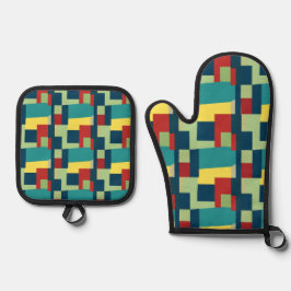 Abstrakte Kunstfarbigkeit Geometrie Moderne Ofenhandschuh & Topflappen-Set