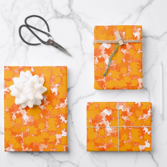 Abstrakte Kunstgestaltung Herbst Orangenfolien Geschenkpapier Set (Vorderseite)