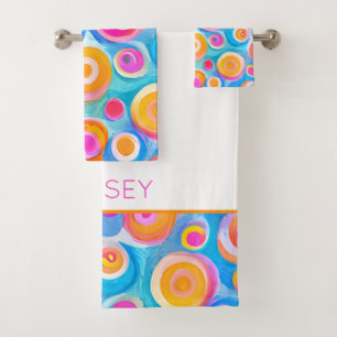 Abstrakte Kunstkreise heißen leuchtende Farben Spa Badhandtuch Set