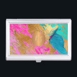 Abstrakte kunstlackierte Acryl-Striche, goldfarben Visitenkarten Dose<br><div class="desc">Trendy moderne Kunst glamouröse Acryl gebürstete abstrakte Malerei in fett aquamarin türkis, blau, heiß rosa und Imitat Gold machen aus einem eleganten Visitenkartenhalter mit einem Imitat metallisches Kupfer mit Monogramm geometrischen Kreis für einen Makeup Künstler | Hochzeitsplaner | Friseurin | Mode-Stylist | Zuhause Innendekorator | Designer | Architekt | Eigentümer...</div>