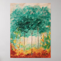 Abstrakte Kunstlandschaft Bäume Malerei, Aquamarin