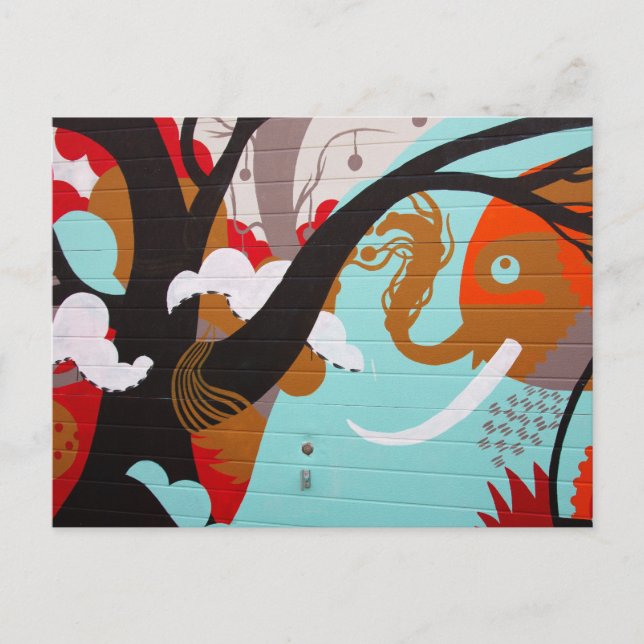 Abstrakte Kunstlephant und Baum Postkarte (Vorderseite)
