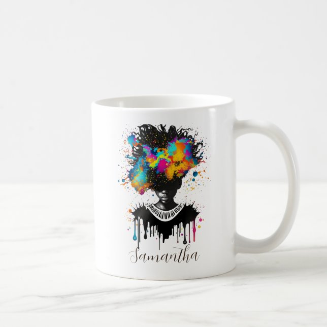 Abstrakte Künstlerin Afro | Schwarz und Weiß Kaffeetasse (Rechts)