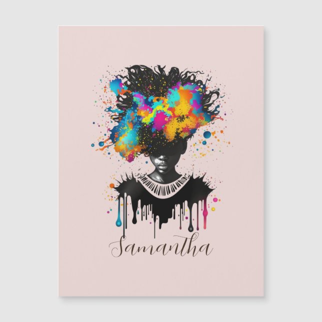 Abstrakte Künstlerin Afro | Schwarz und Weiß Magnetkarte (Vorderseite)