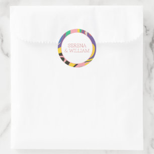 Abstrakte Künstlerische Rainbow-Hochzeit Runder Aufkleber