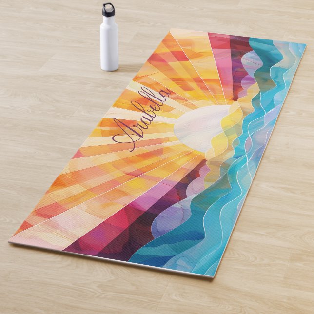 Abstrakte künstlerische Sonnenstrahlen und Seyogma Yogamatte (Beispiel)