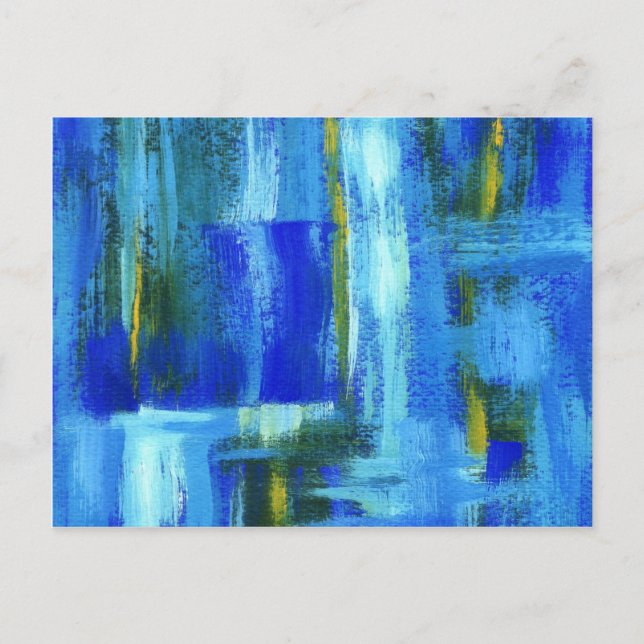 Abstrakte Kunstmalerei Blaue goldene Pinselstriche Postkarte (Vorderseite)