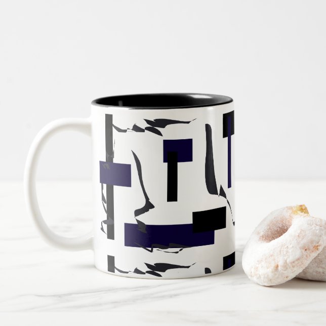 Abstrakte Kunstmalerei einer Art Kaffee-Tee-Tasse Zweifarbige Tasse (Mit Donut)