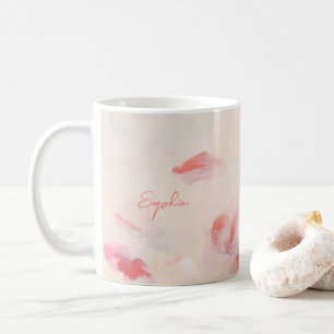 Abstrakte Kunstmalerei mit rosa und korallenfarben Kaffeetasse