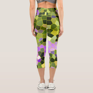 Abstrakte Kunstmosaike Cells Pink Green Capri Leggings