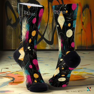 Abstrakte Kunstsocken in Rosa, Gelb und Türkis  Socken