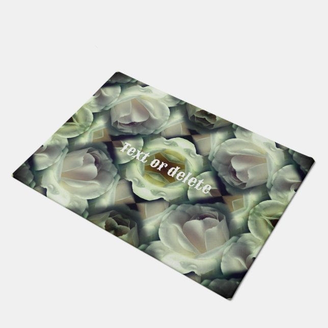 Abstrakte Kunstwerke von White Rose Personalisiert Fußmatte (Schrägansicht)