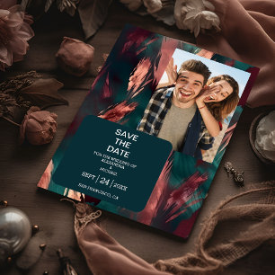 Abstrakte Kupfer dunkelgrün staubige rosa Hochzeit Save The Date