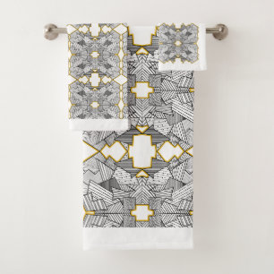 Abstrakte Kurven und Kreise Silber und Gold Badhandtuch Set