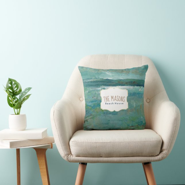 Abstrakte Küste Aquamarine Kunst Kissen (Stuhl )
