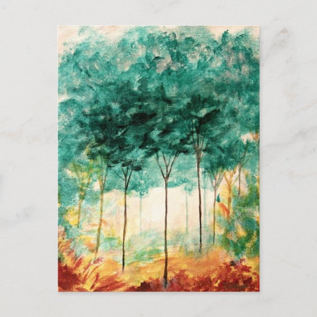 Abstrakte Landschaft Art Trees Wald Malerei Postkarte (Vorderseite)