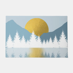 Abstrakte Landschaft Goldener Winter Sonnenunterga Fußmatte