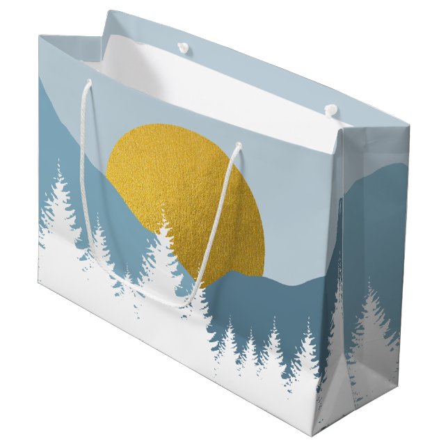 Abstrakte Landschaft Goldener Winter Sonnenunterga Große Geschenktüte (Vorderseite Schrägansicht)