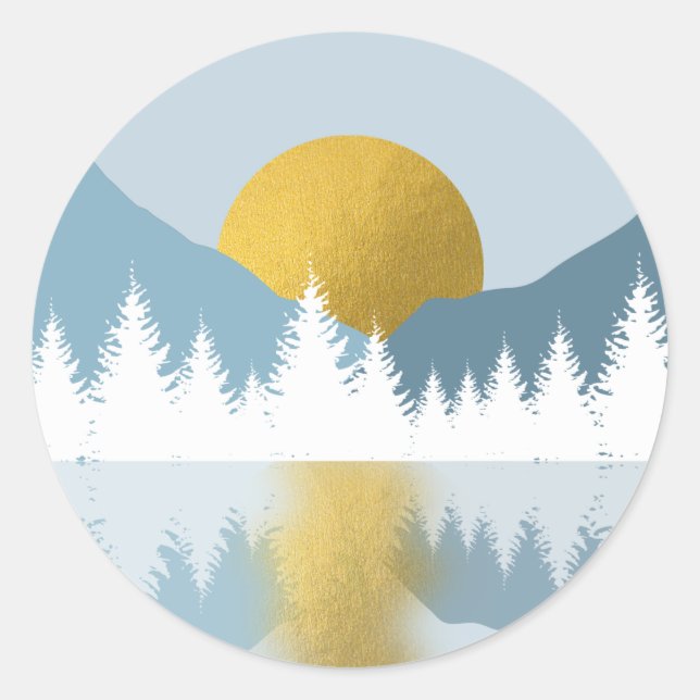 Abstrakte Landschaft Goldener Winter Sonnenunterga Runder Aufkleber (Vorderseite)